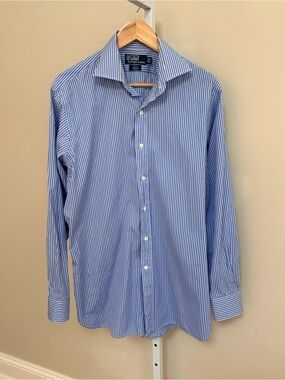 Polo Ralph Regent Classic Fit Blue White Stripe Dress Shirt Men’s 16-34 Large